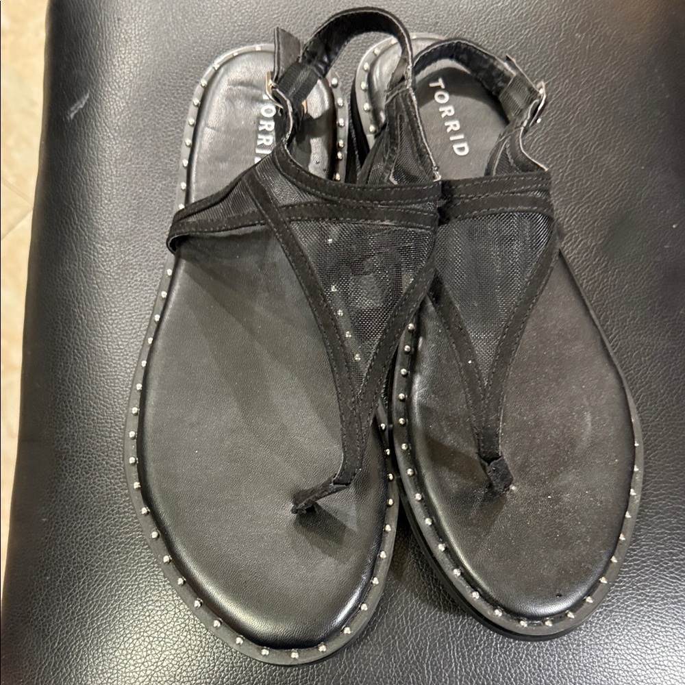 Torrid Black Studded Mesh Flat Sandals NWOT size Women’s 8.5W